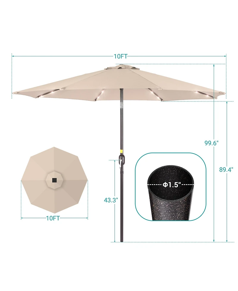 Sonkuki Patio 10Feet Led Market Umbrellas With Solar Lights, Table Umbrella For And Outdoor Tilt Button Deck Pool