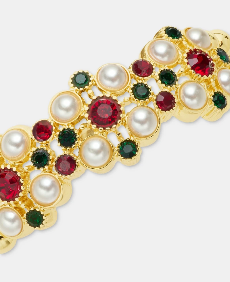 Holiday Lane Glass and Faux-Pearl Stretch Bracelet, Macy's Exclusive