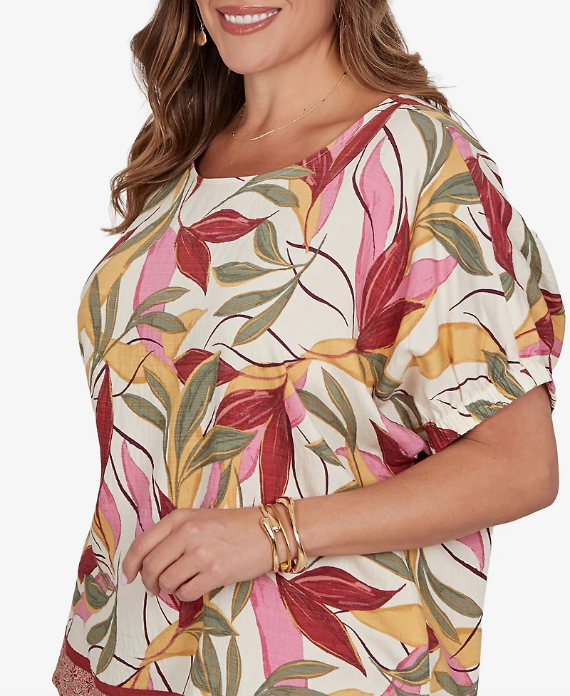 Ruby Rd. Plus Textured Leaf Print Short-Sleeve Top