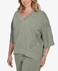 Ruby Rd. Plus Tropical Embroidered French Terry Knit Top