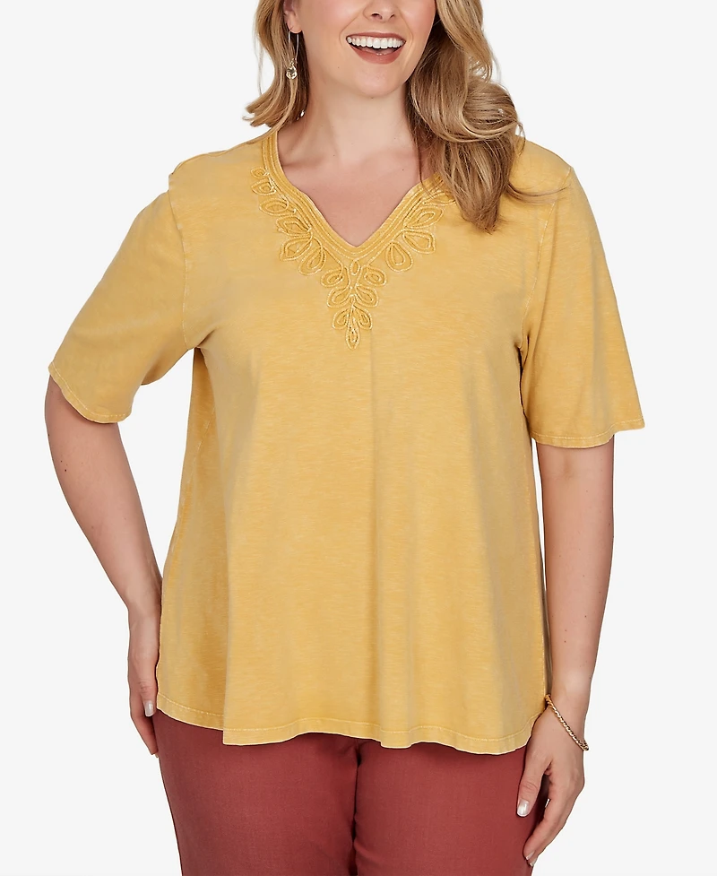 Ruby Rd. Plus Soutache V-Neck Knit Top