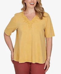 Ruby Rd. Plus Soutache V-Neck Knit Top