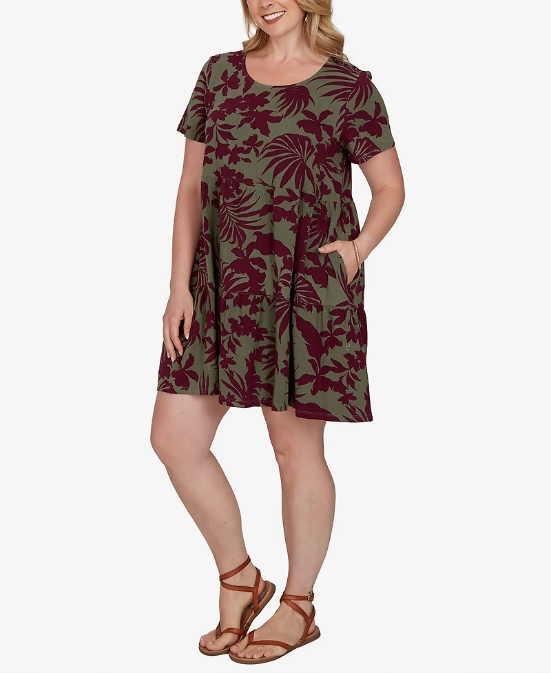 Ruby Rd. Plus Tropical Print Short-Sleeve Dress