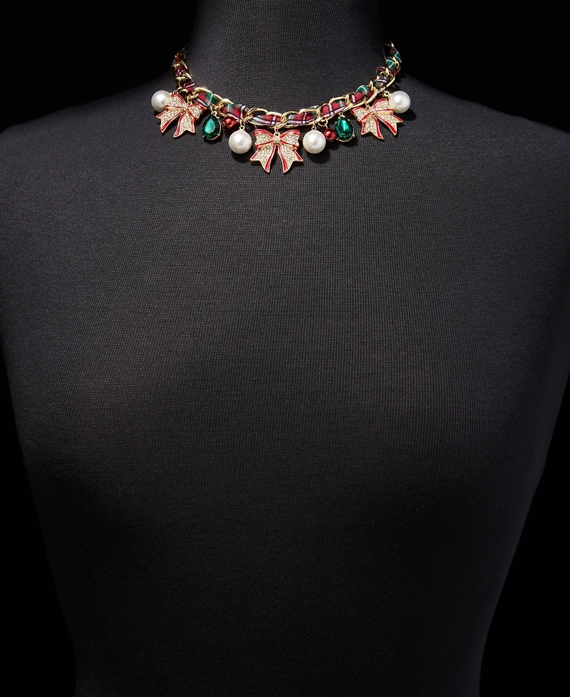 Holiday Lane Woven Ribbon Statement Charm Necklace, 16" + 3" extender, Macy's Exclusive