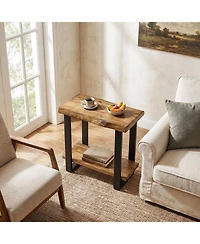 Tribesigns Solid Wood Side Table, Industrial Pine Wood Nightstand with Iron Frame, 2-Tier Storage Shelf