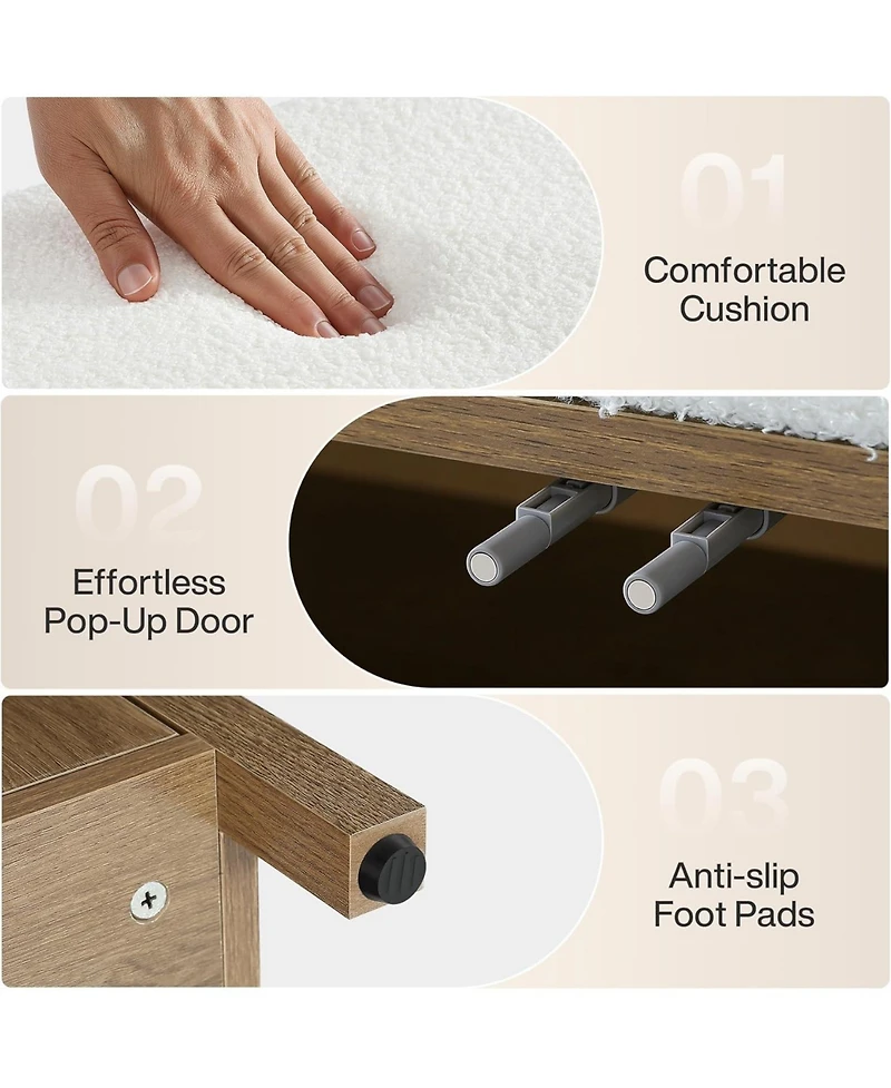 Tribesigns 55" Shoe Storage Bench with Thickened Padded Seat Cushion, 2-Tier Wooden Farmhouse Indoor Entryway Bench with Pop-Up Doors