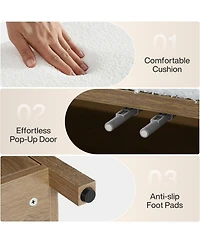 Tribesigns 55" Shoe Storage Bench with Thickened Padded Seat Cushion, 2-Tier Wooden Farmhouse Indoor Entryway Bench with Pop-Up Doors