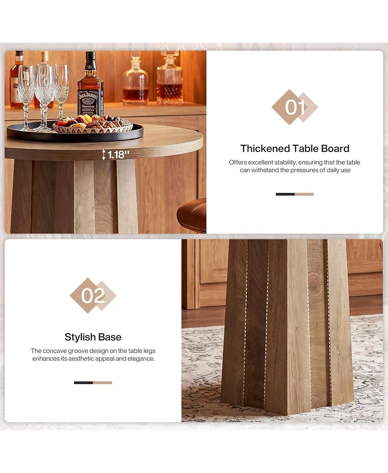 Tribesigns Round Bar Table, 35.43-Inch-High Bistro Pub Table with Fluted Base