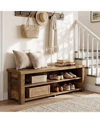 Tribesigns 55.12" Entryway Bench with Storage, Farmhouse Shoe Storage Bench with 2-Tier Shelves, Shoe Rack