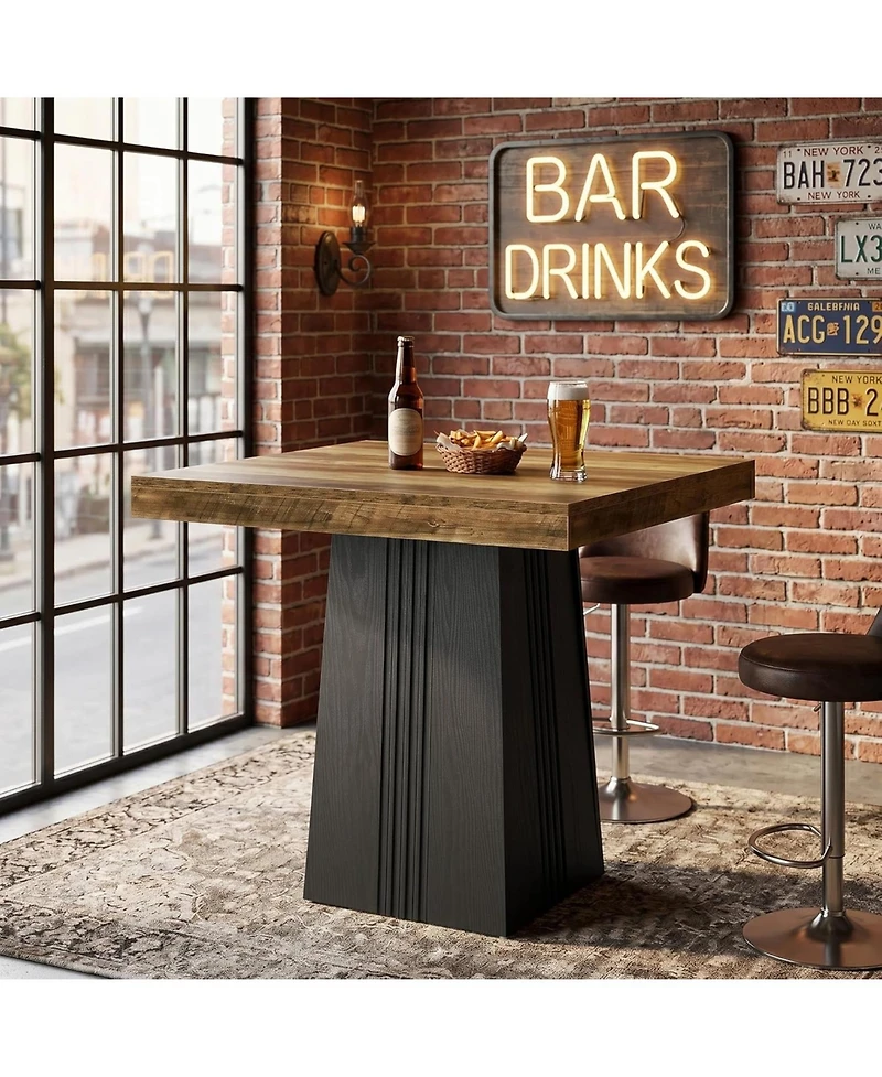 Tribesigns Square Bar Table, 35.4 Inch Height Bistro Pub Table with Fluted Hollow Base