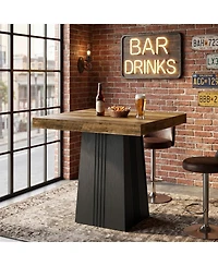 Tribesigns Square Bar Table, 35.4 Inch Height Bistro Pub Table with Fluted Hollow Base