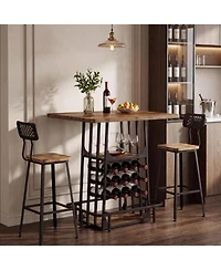 Tribesigns 3-Tier Industrial Bar Table, 39.4 Inch High Top and Counter Height Pub Table with Glass Holder and Wine Rack