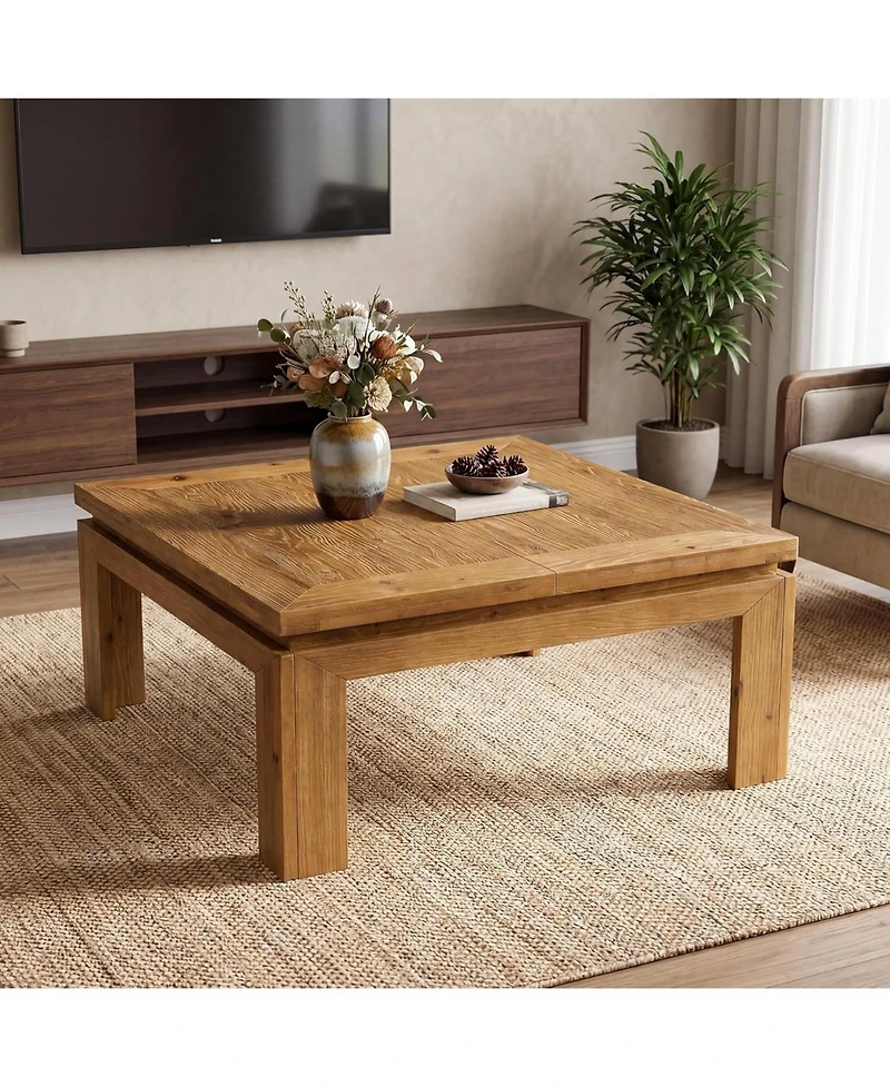 Tribesigns Solid Wood Square Coffee Table, 39.4" x 39.4" Farmhouse Cocktail Center Table with Recessed Edge Design, Easy Assembly