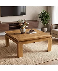 Tribesigns Solid Wood Square Coffee Table, 39.4" x 39.4" Farmhouse Cocktail Center Table with Recessed Edge Design, Easy Assembly