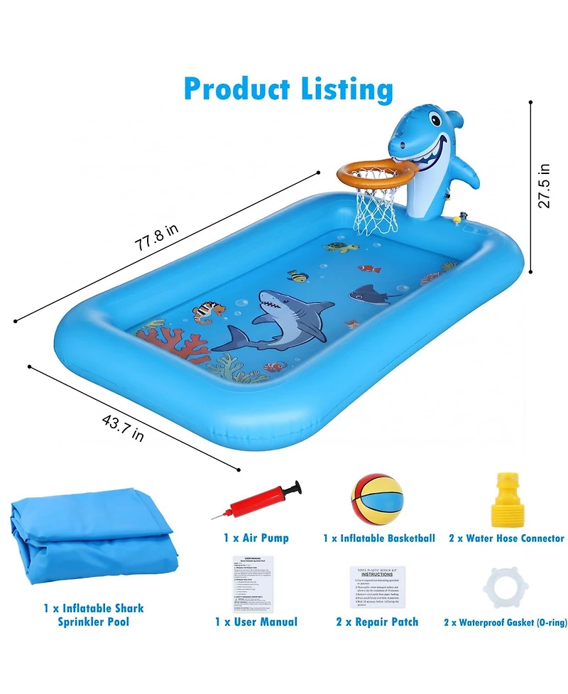 Aofar Splash Pad Basketball Hoop Sprinkler Pool Outdoor Garden Yard