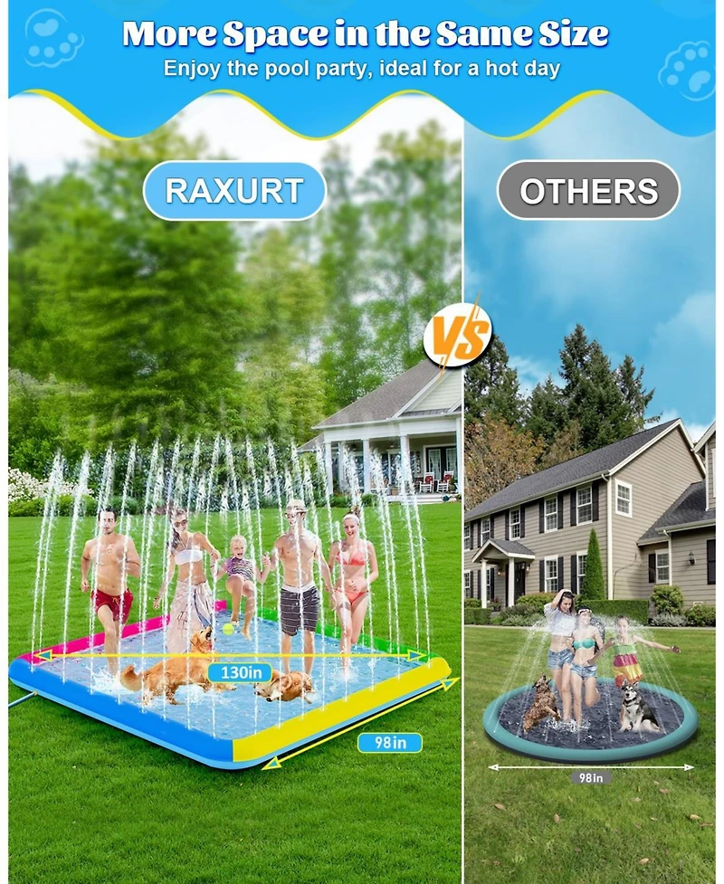Aofar Splash Pad Square Dog Pool Sprinkler Non-slip Outdoor Pet Summer
