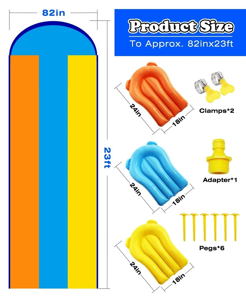Aofar Water Slip Slide 3 Lane Sprinkler Bodyboards Pvc Outdoor Play