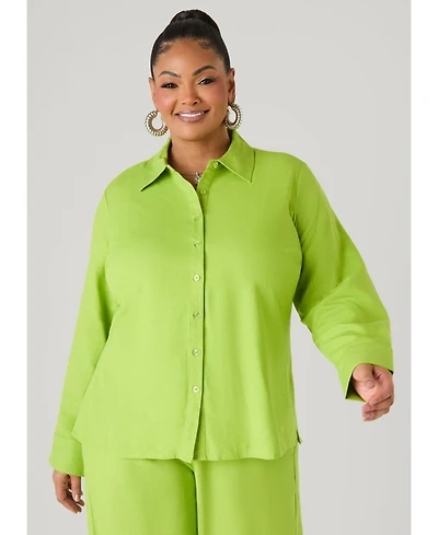 Ashley Stewart Women's Long Sleeved Linen Blend Shirt