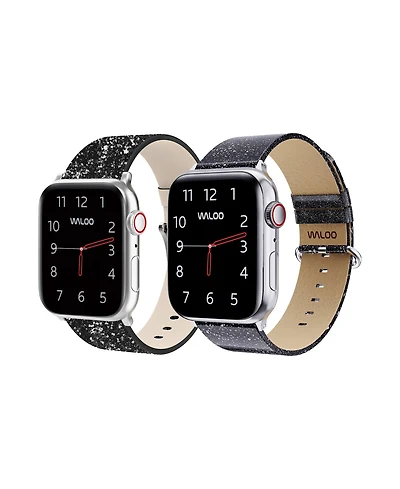 Waloo 2 Pack Leather Bling & Shiny Brilliance Replacement Band for Apple Watch
