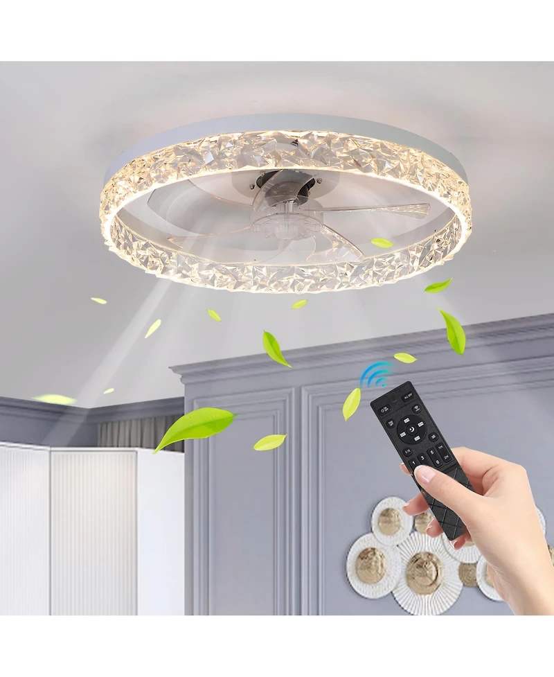 Clihome Acrylic Ceiling Fan Light with Remote Control, Dimmable Led Chandelier, 6-Speed Adjustable