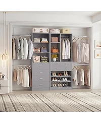 Aheaplus Wooden Closet System Set with 6 Drawers and 5 Hanging Rods and 6 Shelves
