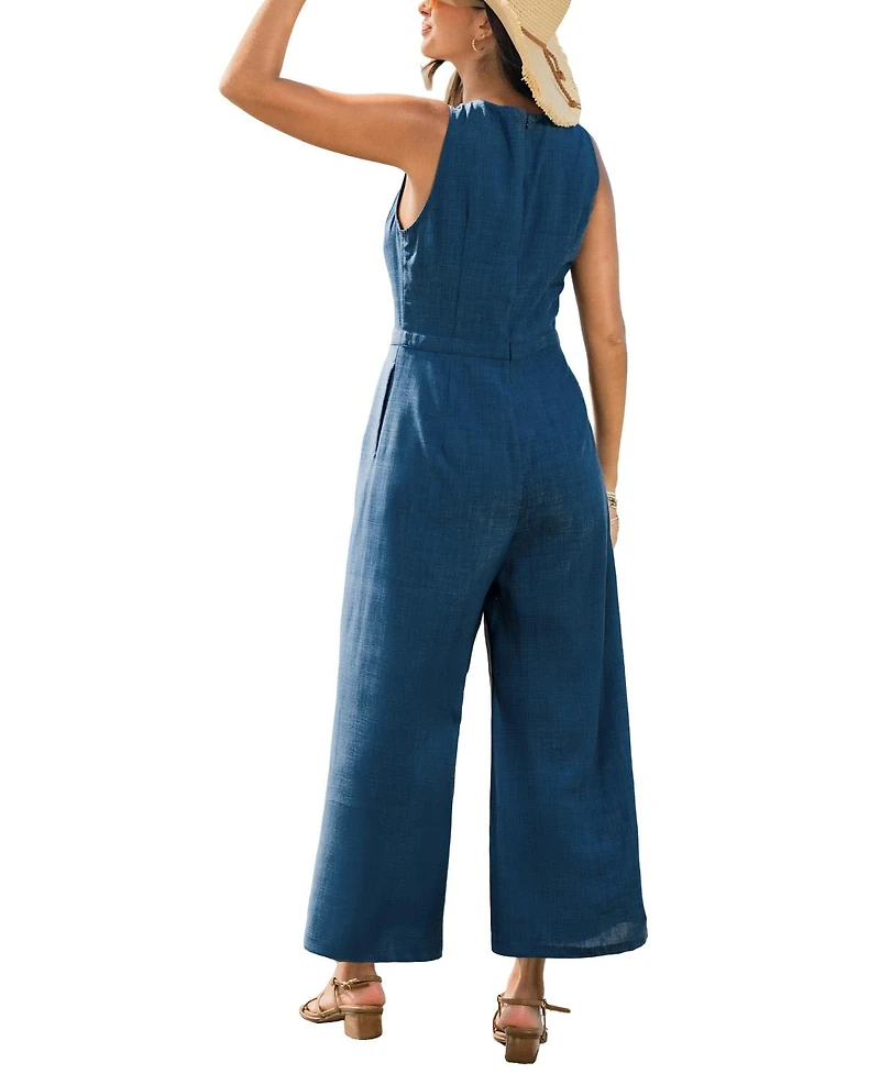 Cupshe Women's Crew Neck Zip-Front Unlined Jumpsuit