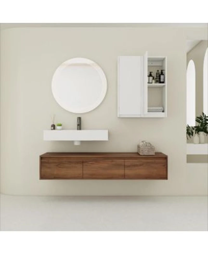 Sillysis Modern Floating Bathroom Vanity With Resin Sink Three Drawers Double Wall Mounted Side Cabinets For Ample Storage