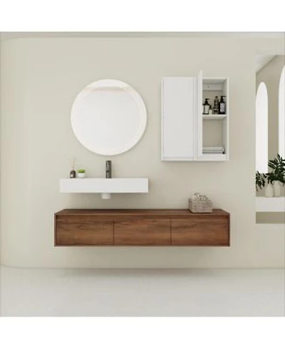 Sillysis Modern Floating Bathroom Vanity With Resin Sink Three Drawers Double Wall Mounted Side Cabinets For Ample Storage