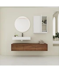 Sillysis Modern Floating Bathroom Vanity With Resin Sink Three Drawers Double Wall Mounted Side Cabinets For Ample Storage