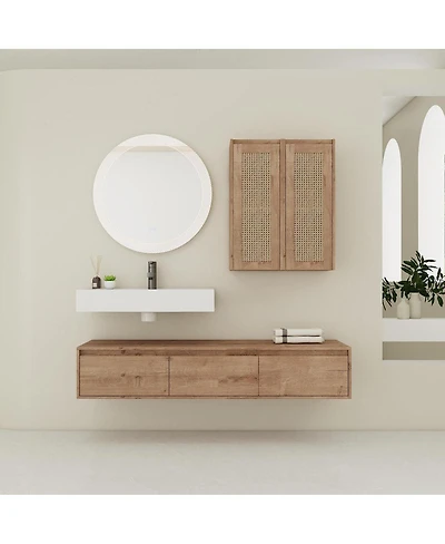 Sillysis Modern Floating Bathroom Vanity with Resin Sink, Three Drawers, Double Wall Mounted Side Cabinets for Ample Storage