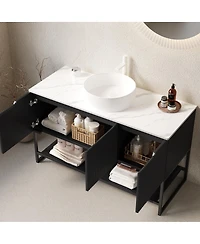 Sillysis 48 Inch Modern Bathroom Vanity with Ceramic Vessel Sink, Sintered Stone Countertop, Soft Close Doors