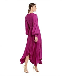 Mac Duggal Petite Pleated Charmeuse Midi Dress with Handkerchief Hem