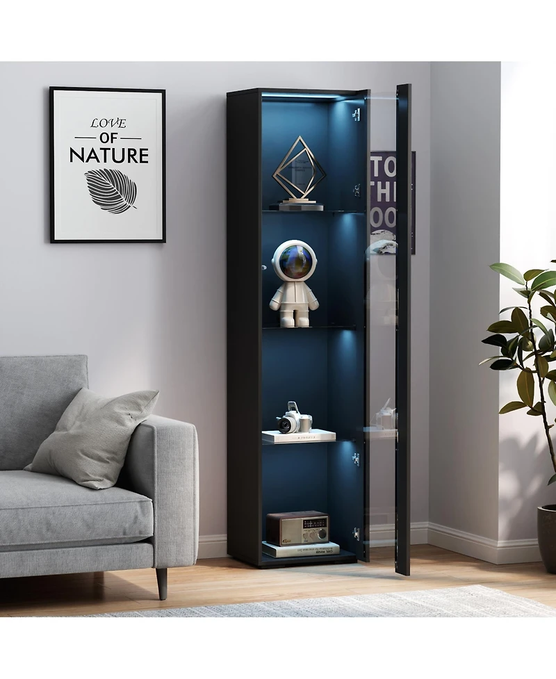 flynama Tall Side Cabinet with Led Strip Lights 40 Inch High Storage Lamp Furniture