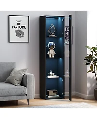 flynama Tall Side Cabinet with Led Strip Lights 40 Inch High Storage Lamp Furniture