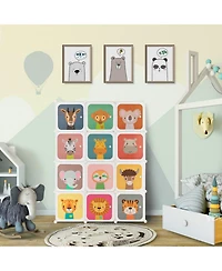 Gouun 12-Cube Kids Wardrobe Closet with Hanging Section and Doors Storage