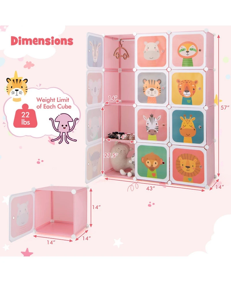 Gouun 12-Cube Kids Wardrobe Closet Hanging Section Doors Storage Organizer
