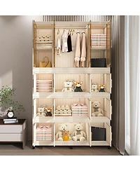 Clihome Portable Wardrobe Closet Storage Cabinet,Clothes Dresser,17 Magnetic Doors-17 Cubes & 1 Hanging Rod
