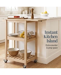 Best Choice Products Rolling Kitchen Island Cart with Drop Leaf Extension, Solid Wood, Tray, Shelf, Wheels