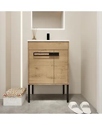 Sillysis Modern Bathroom Vanity with Ceramic Sink, Wall Mounted or Freestanding, Soft Close Doors
