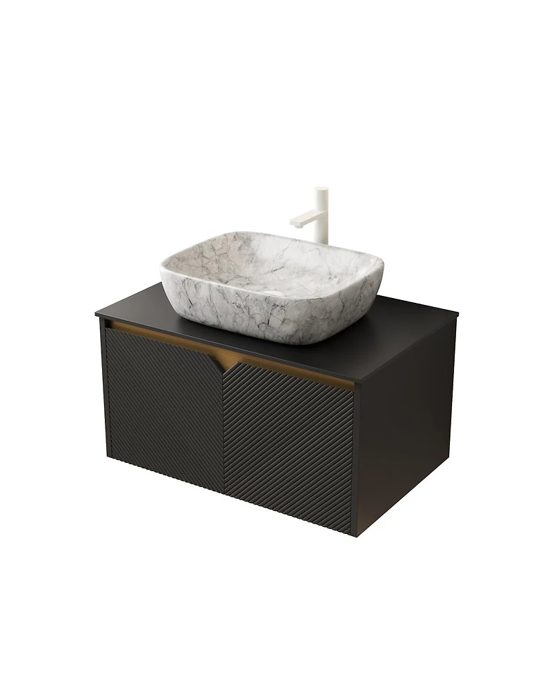 Sillysis Wall Mounted Bathroom Vanity with Sintered Stone Top, Volakas Marble Pattern Sink, Soft Close Doors