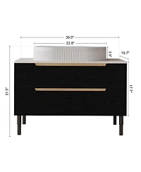 Thirtypeachy 36" Walnut Modern Sintered Stone Freestanding Bathroom Vanity Set, Ceramic Sink Included, 2 Drawers And Cabinets