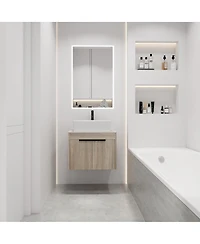 Sillysis Wall Mounted Bathroom Vanity with Ceramic Vessel Sink,Stone Top, Soft Close Doors, Modern Handle Design