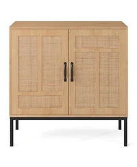 Gouun 31.5 x 32 inches Boho Rattan Storage Cabinet with Asymmetrical Doors and 250 lbs Capacity