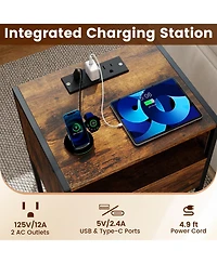 Gymax 2 pieces Nightstand w/ Charging Station Bedside Table w/ Usb Ports and Outlets