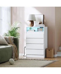 homfan Modern 4-Drawer Dresser with Led Lights and Usb Charging