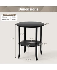 Gymax Round End Table 2-Tier Night Stand w/Storage Shelf Industrial Bedside Rustic