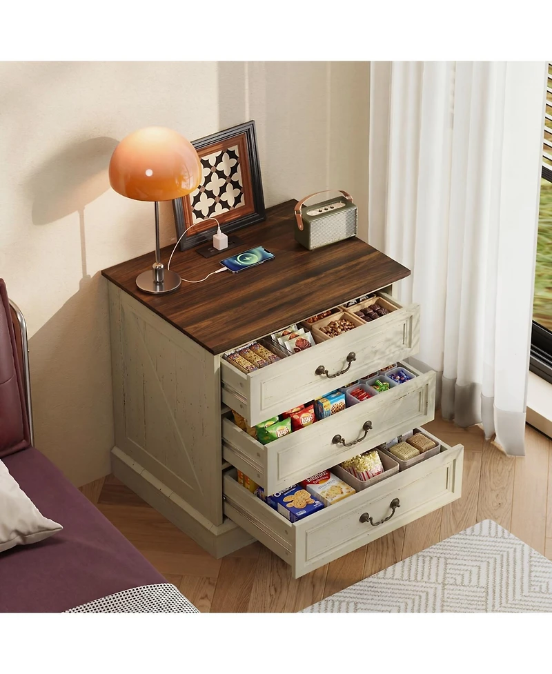 Homsee Modern Storage Side Table with Drawer - 24-Inch Wide Cabinet Antique Bronze Handle | Living Room and Bedroom End