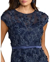 Mac Duggal Women's Floral Embellished Short Sleeve Mesh Gown