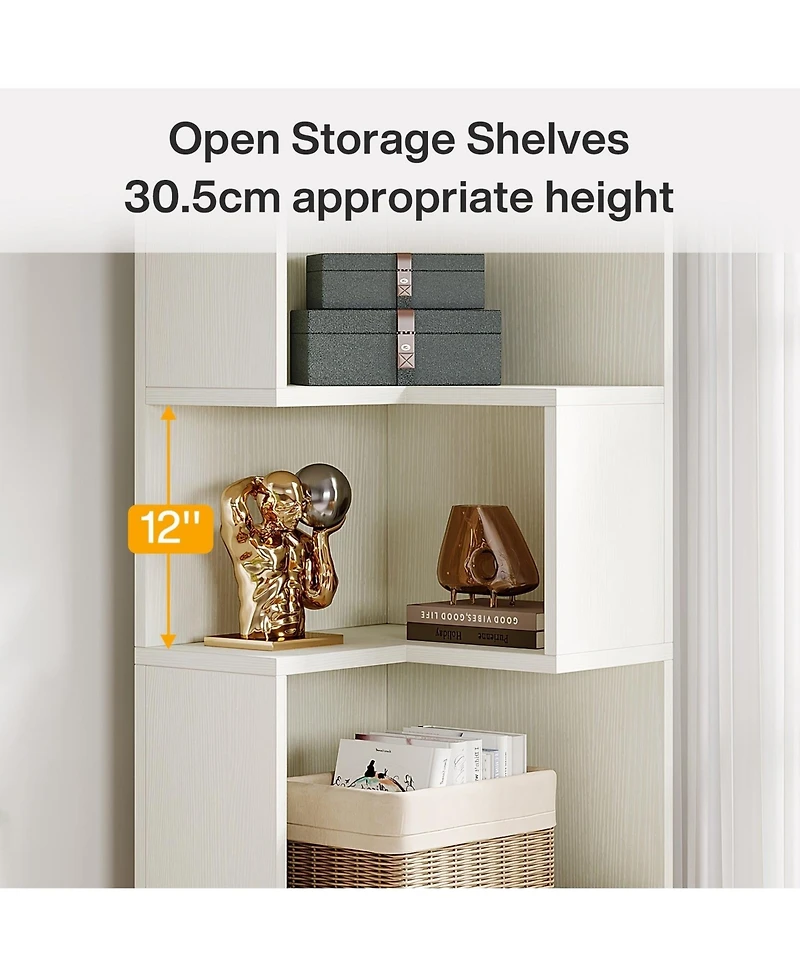 Slickblue Corner Bookcase with 5 Tier Storage Shelves and 2 Drawers