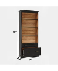 Slickblue Modern 5 Shelf Bookcase with Drawers for Home Office Storage